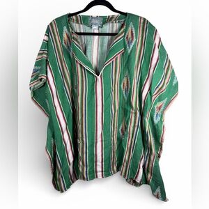 Silverado Serape Cotton Poncho Leather Neck Tie Western Southwestern Native